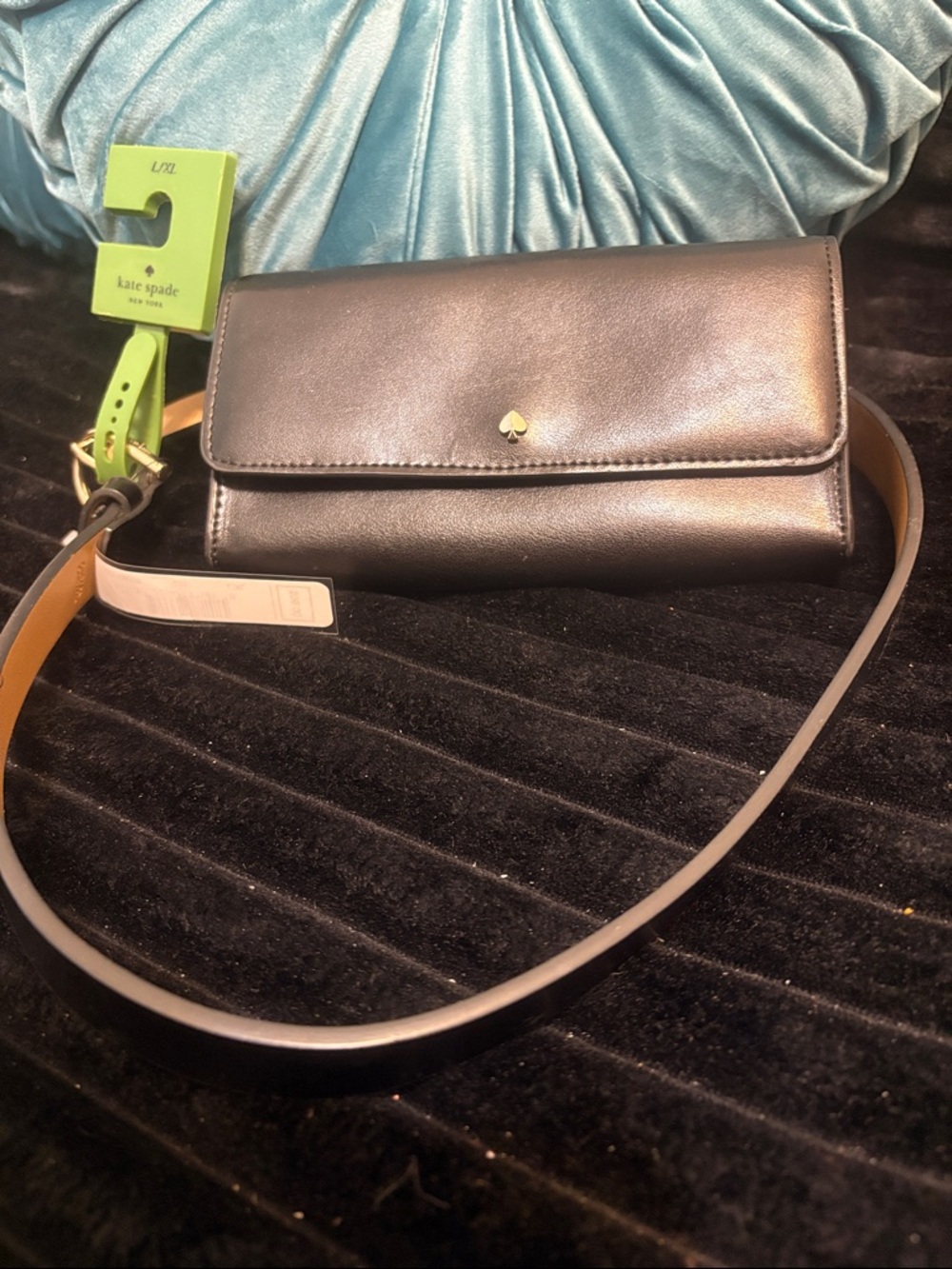 kate spade Black Leather Bum Belt bag/ Fanny Pack with Gold Spade Accent
